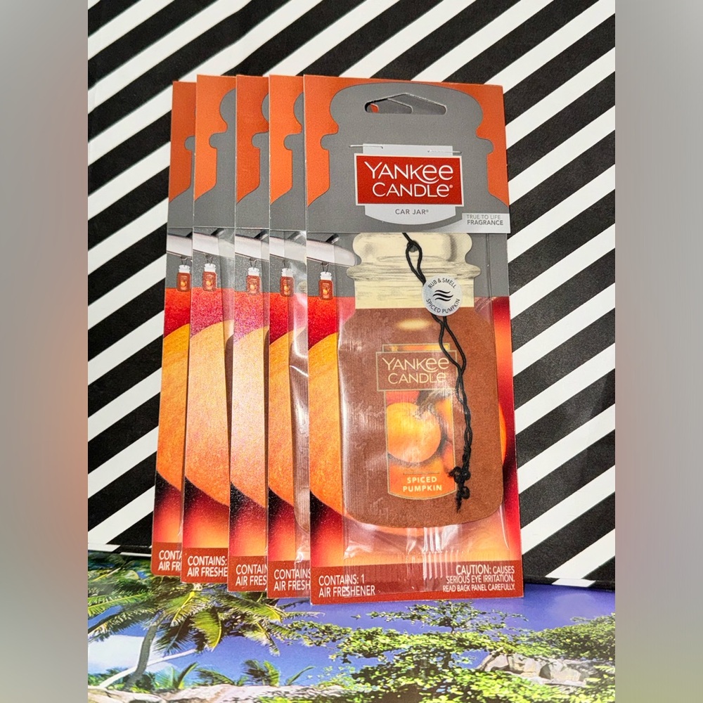 Set of 5 NWT NEW Yankee Candle Spiced Pumpkin Car Jar Air Fresheners